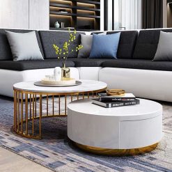 Bàn trà chân inox mạ vàng